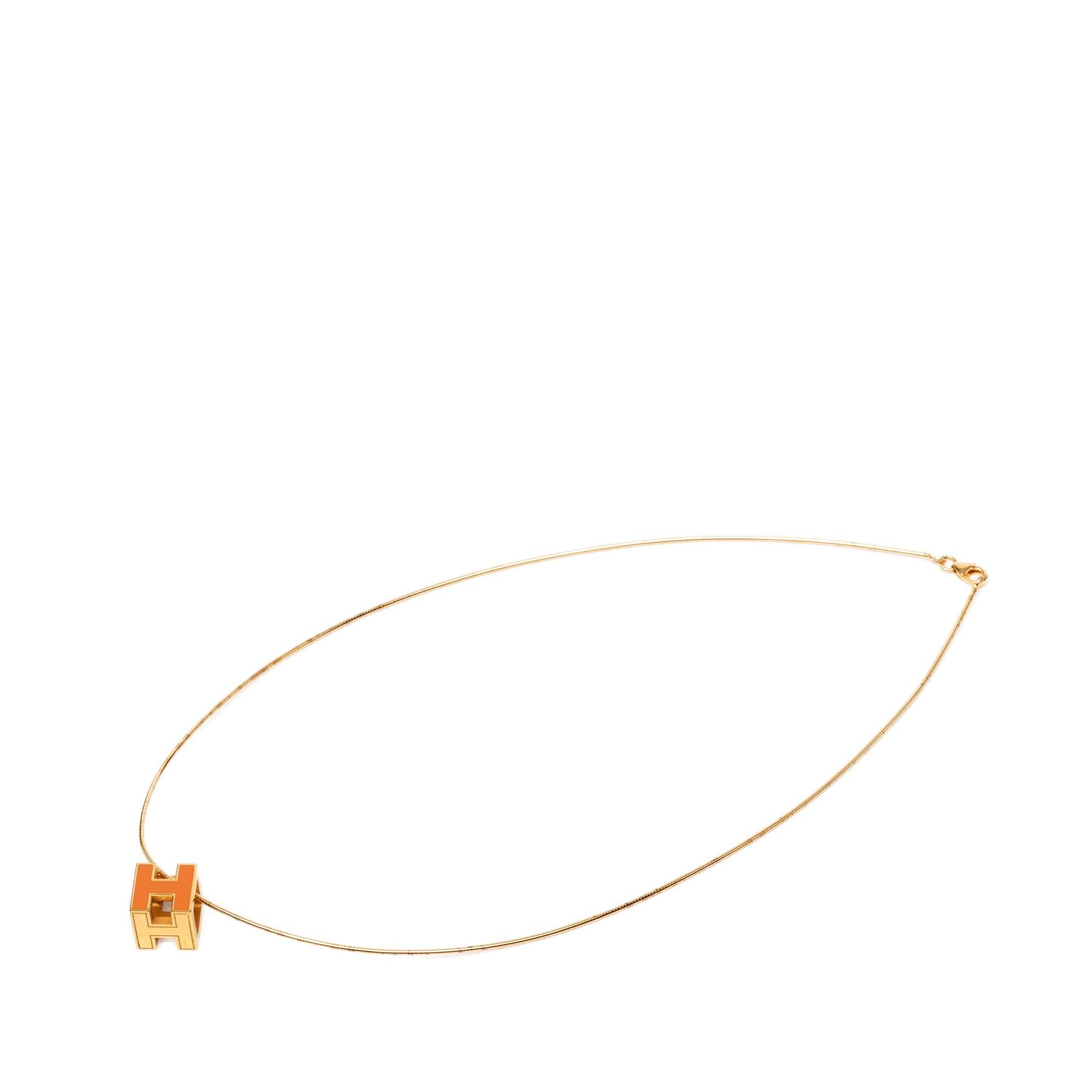 Pre-Loved Hermes Gold Plated And Enamel Cage D H Pendant Necklace
